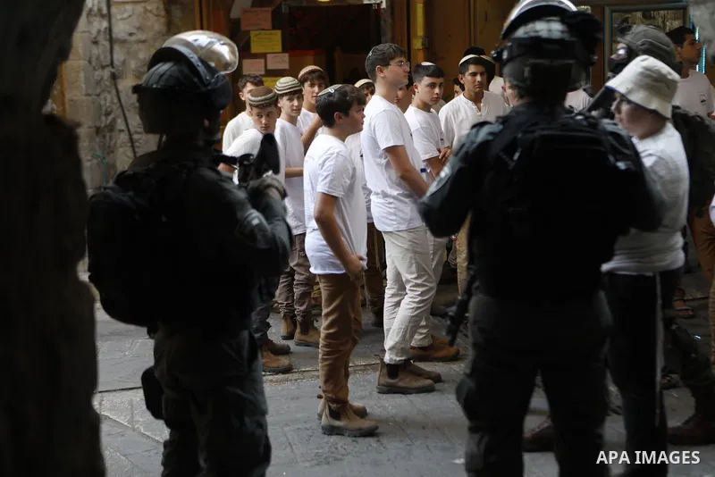Israeli forces takes extensive security measures as Jewish settlers under Israeli military protection carried out a raid in the city of Hebron, West Bank on Nov 1 , 2025. Photo by Mamoun Wazwaz