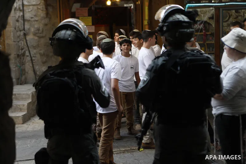 Israeli forces takes extensive security measures as Jewish settlers under Israeli military protection carried out a raid in the city of Hebron, West Bank on Nov 1 , 2025. Photo by Mamoun Wazwaz