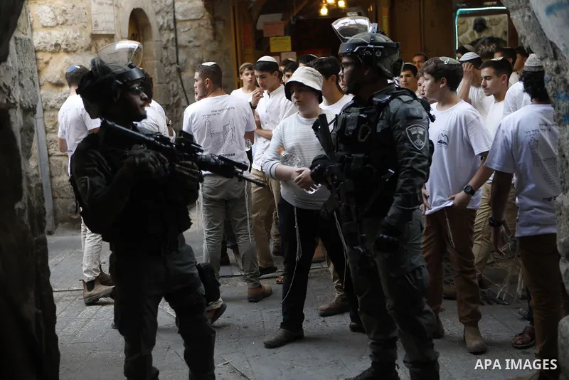 Israeli forces takes extensive security measures as Jewish settlers under Israeli military protection carried out a raid in the city of Hebron, West Bank on Nov 1 , 2025. Photo by Mamoun Wazwaz