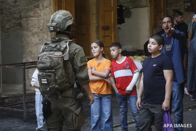 Israeli forces takes extensive security measures as Jewish settlers under Israeli military protection carried out a raid in the city of Hebron, West Bank on Nov 1 , 2025. Photo by Mamoun Wazwaz