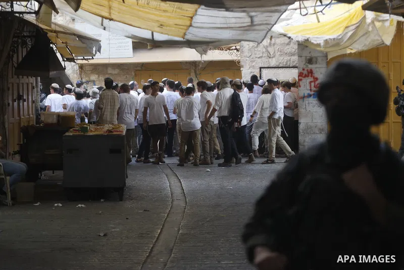 Israeli forces takes extensive security measures as Jewish settlers under Israeli military protection carried out a raid in the city of Hebron, West Bank on Nov 1 , 2025. Photo by Mamoun Wazwaz