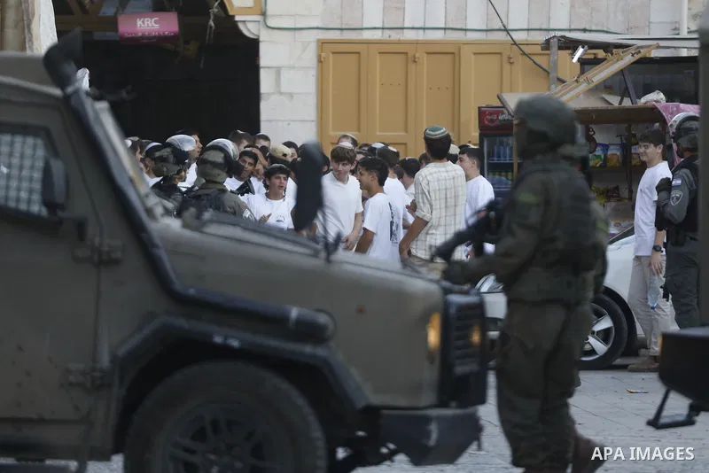 Israeli forces takes extensive security measures as Jewish settlers under Israeli military protection carried out a raid in the city of Hebron, West Bank on Nov 1 , 2025. Photo by Mamoun Wazwaz