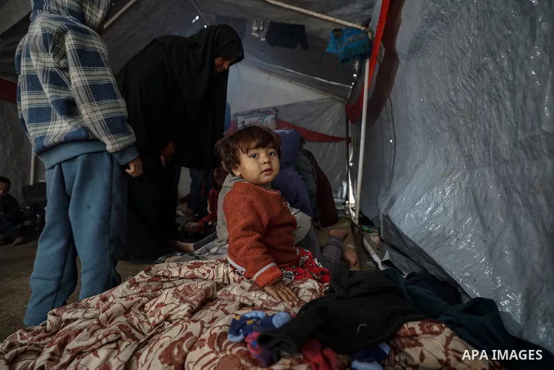 Elderly Palestinian couple Umm Mohammed and Abu Mohammed Al-Aliwa, from Gaza City’s Shujaiya neighborhood, care for 36 grandchildren after losing five of their sons during the war. The family lives in a tent under diffic...