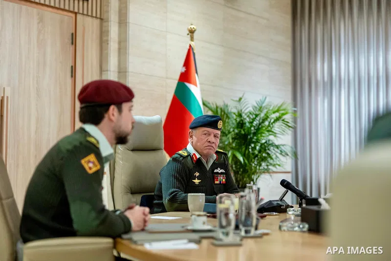 Jordan's King Abdullah II visited the General Command of the Armed Forces, accompanied by Crown Prince Hussein bin Abdullah II. Amman, Jordan, January 26, 2026. Photo by Royal Hashemite Court \ apaimages