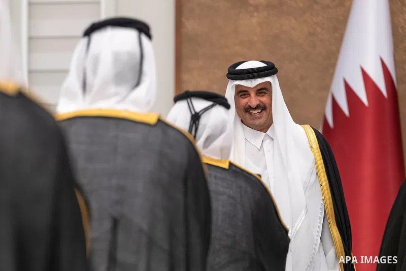 The Emir of Qatar, Sheikh Tamim bin Hamad Al Thani, receives well-wishers on the occasion of Ramadan at Lusail Palace in Doha, Qatar, February 19, 2026. Photo by Emiri Diwan Office\ apaimages