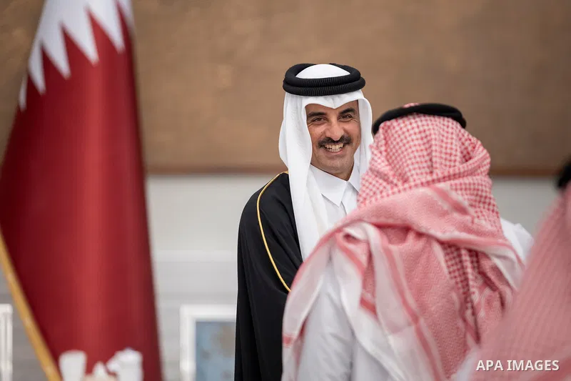 The Emir of Qatar, Sheikh Tamim bin Hamad Al Thani, receives well-wishers on the occasion of Ramadan at Lusail Palace in Doha, Qatar, February 19, 2026. Photo by Emiri Diwan Office\ apaimages