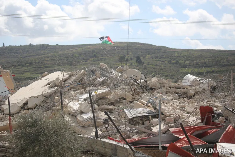 Palestinians inspect a house after it was demolished by Israeli army forces in the village of Anza, south of Jenin in the West Bank.February 25, 2026. Photo by Mohammed Nasser\ apaimages