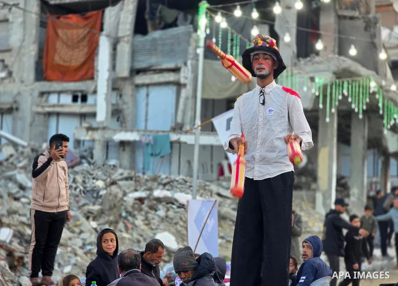 Hundreds of Palestinian families break the fast amid the devastation in the Al-Amal neighborhood, north of Khan Younis, as part of community initiatives aimed at easing the psychological impact of Israel’s ongoing war on...