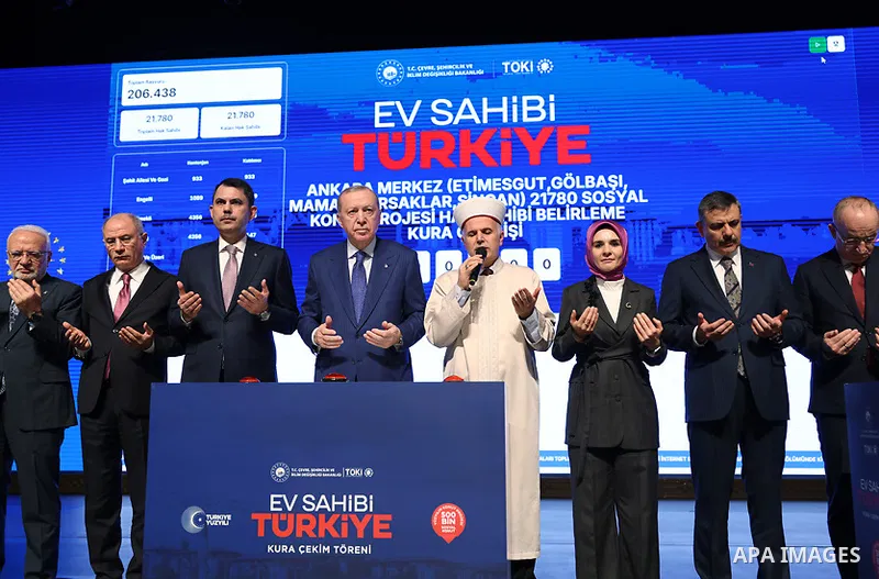 Turkish President Recep Tayyip Erdoğan attends the lottery ceremony for a social housing project in Ankara, Turkey, March 3, 2026. Photo by Turkish presidency \ apaimages