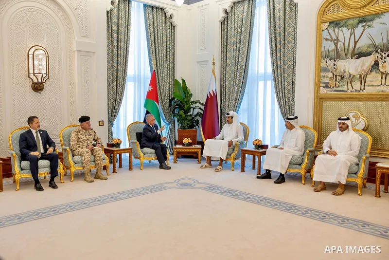 King Abdullah II of Jordan met with the Emir of Qatar, Sheikh Tamim bin Hamad Al Thani, in Doha, where the two leaders discussed regional developments and ways to de-escalate tensions, emphasizing the importance of stren...