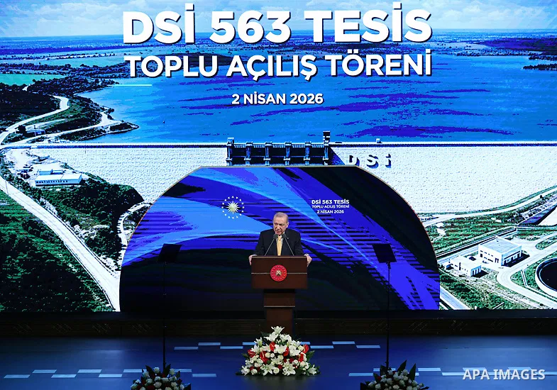 Turkish President Recep Tayyip Erdoğan participated in the mass opening ceremony of 563 facilities completed by the General Directorate of State Hydraulics (DSİ) at the Presidential Complex in Ankara, Turkey, on April 2,...