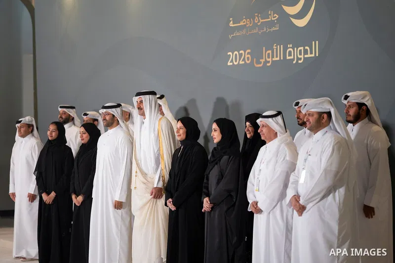 Tamim bin Hamad Al Thani, the Emir of Qatar, sponsors the inaugural Rawda Award for Excellence in Social Work ceremony and honors the winners during an event held at the Raffles Doha Hotel, Qatar, April 5, 2026. Photo by...