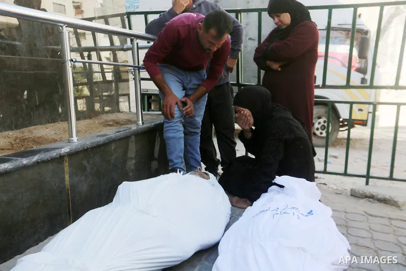 Palestinians bid farewell to the bodies of five citizens, including three children, at Al-Shifa Hospital in Gaza City. They were killed the previous night in an Israeli airstrike that targeted a gathering of civilians in...