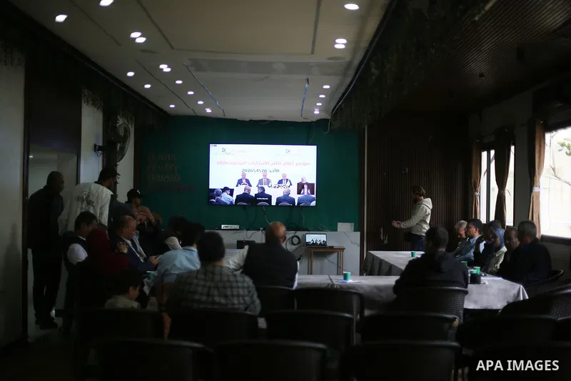 The Palestinian Central Elections Commission announces the results of the municipal elections in the city of Deir al-Balah in the central Gaza Strip, on April 26, 2026. Palestinians in the West Bank and central Gaza conc...