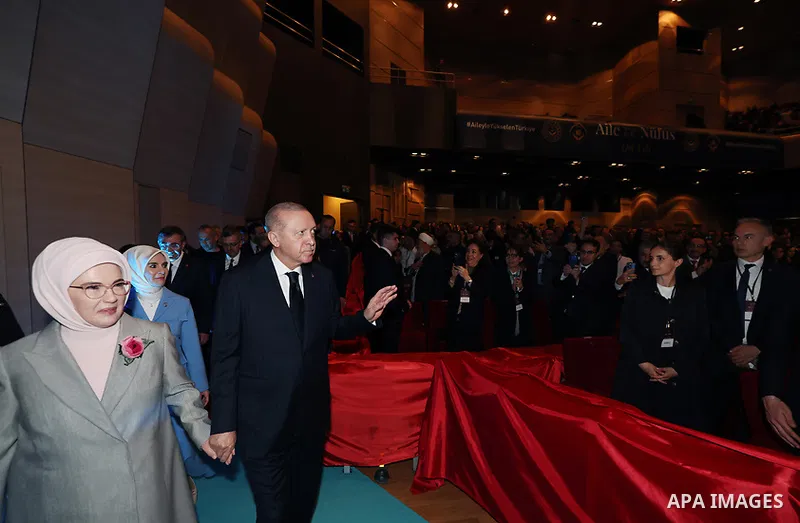 Turkish President Recep Tayyip Erdoğan participated in a program introducing the Ten-Year Vision for Family and Population (2026–2035) at the Gulf Conference Center in Istanbul, Turkey, on May 2, 2026. Photo by Turkish p...