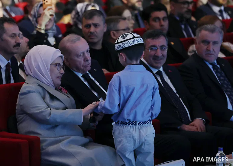 Turkish President Recep Tayyip Erdoğan participated in a program introducing the Ten-Year Vision for Family and Population (2026–2035) at the Gulf Conference Center in Istanbul, Turkey, on May 2, 2026. Photo by Turkish p...