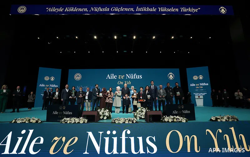 Turkish President Recep Tayyip Erdoğan participated in a program introducing the Ten-Year Vision for Family and Population (2026–2035) at the Gulf Conference Center in Istanbul, Turkey, on May 2, 2026. Photo by Turkish p...