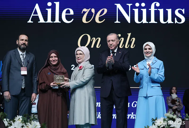 Turkish President Recep Tayyip Erdoğan participated in a program introducing the Ten-Year Vision for Family and Population (2026–2035) at the Gulf Conference Center in Istanbul, Turkey, on May 2, 2026. Photo by Turkish p...