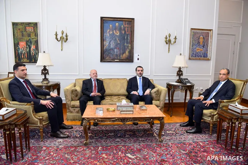 Egyptian Foreign Minister Badr Abdel Aty holds extensive discussions with his Syrian counterpart, Asaad Al-Shaibani, in Cairo, Egypt, on May 3, 2026. This meeting comes within the framework of strengthening bilateral rel...