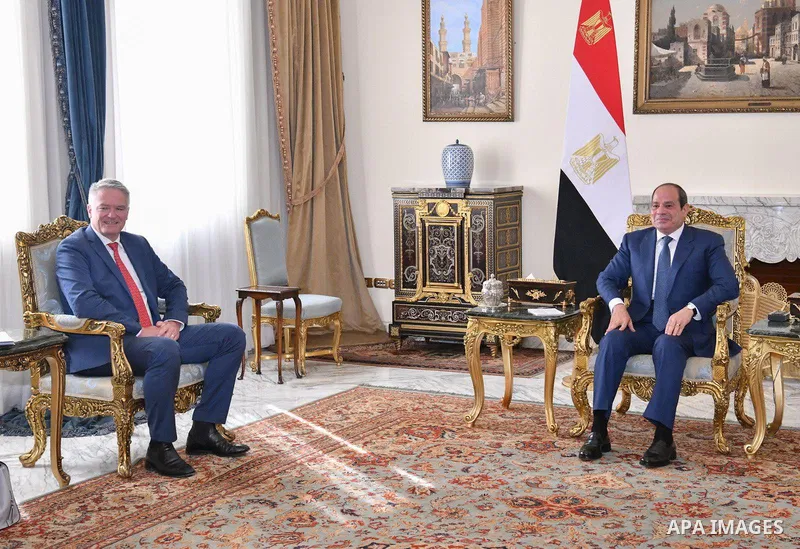 Egyptian President Abdel Fattah al-Sisi received Matthias Cormann, Secretary-General of the Organisation for Economic Co-operation and Development (OECD), during a meeting in Cairo, Egypt, on May 4, 2026. Photo by Egypti...