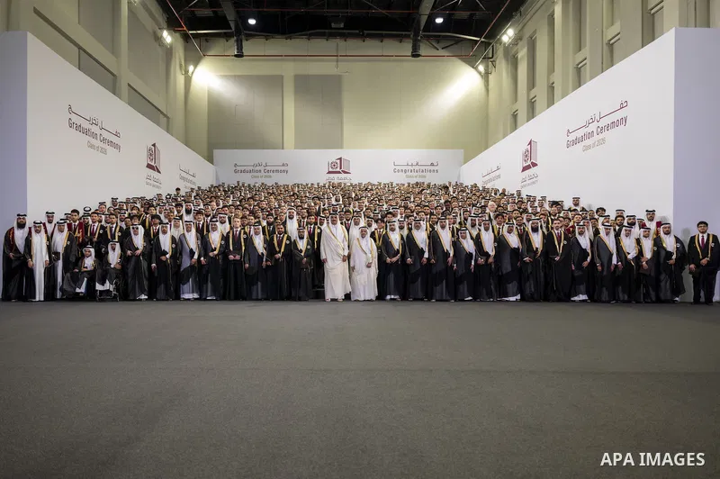 The Emir of Qatar, Sheikh Tamim bin Hamad Al Thani, sponsored the graduation ceremony for the 49th graduating class, the "Class of 2026," of Qatar University students, at the university's Sports and Events Complex in Doh...