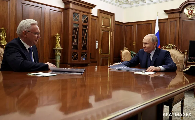 Russian President Vladimir Putin met with Kamaz CEO Sergey Kogogin in Moscow, Russia, on May 5, 2020. The company presented its import substitution projects and K5 vehicles, as well as its social support and humanitarian...