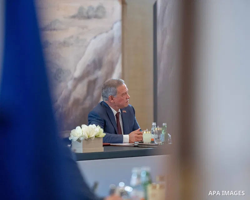 King Abdullah II of Jordan hosted Cypriot President Nikos Christodoulides and Greek Prime Minister Kyriakos Mitsotakis during a trilateral summit at Al-Husseiniya Palace in Amman, Jordan, May 6, 2026. Crown Prince Hussei...