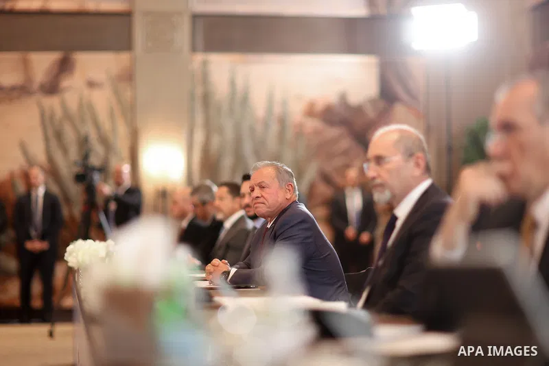 King Abdullah II of Jordan hosted Cypriot President Nikos Christodoulides and Greek Prime Minister Kyriakos Mitsotakis during a trilateral summit at Al-Husseiniya Palace in Amman, Jordan, May 6, 2026. Crown Prince Hussei...