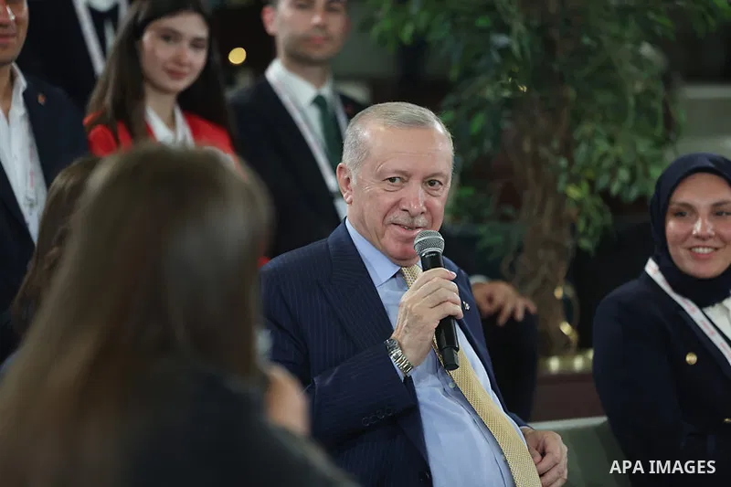 Turkish President Recep Tayyip Erdoğan meets with national youth and athletes on the occasion of Youth and Sports Day and the anniversary of Mustafa Kemal Atatürk, at the Nation's Library in Ankara, Turkey, May 19, 2026....