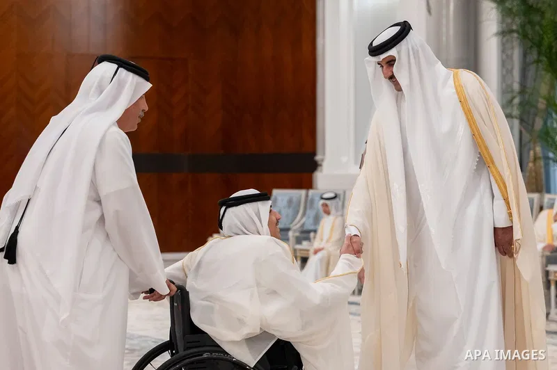 The Emir of Qatar, Tamim bin Hamad Al Thani, receives well-wishers on the occasion of Eid al-Adha at Lusail Palace in Doha, Qatar, May 27, 2026. Photo by Emiri Diwan Office \ apaimages