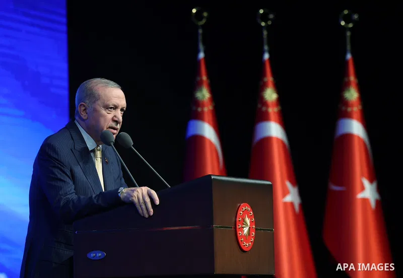Turkish President Recep Tayyip Erdoğan delivers a speech during the collective inauguration ceremony of the 2025 renewable energy investments in Turkey on June 3, 2026. During his address, Erdoğan said that the primary o...