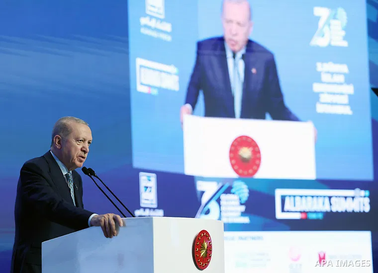 Turkish President Recep Tayyip Erdoğan attends the 3rd World Islamic Economic Summit at the Istanbul Financial Center in Istanbul, Turkey. June 5, 2026. Photo by Turkish presidency \ apaimages