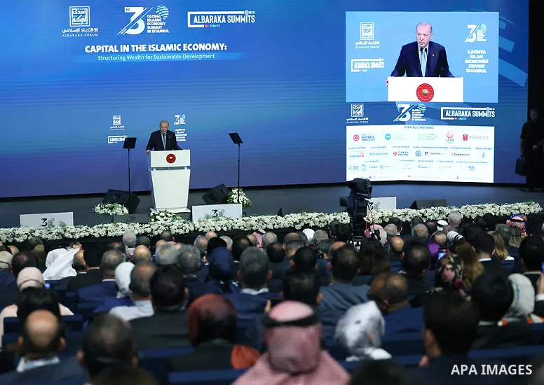 Turkish President Recep Tayyip Erdoğan attends the 3rd World Islamic Economic Summit at the Istanbul Financial Center in Istanbul, Turkey. June 5, 2026. Photo by Turkish presidency \ apaimages