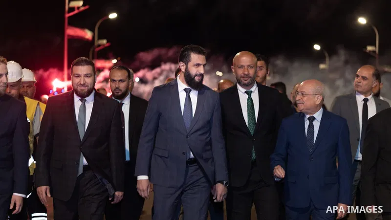 President Ahmed al-Sharaa of the Syrian Arab Republic attends the inauguration of the rehabilitated and upgraded al-Rastan Bridge in al-Rastan, Homs Governorate, Syria, on June 5, 2026. The opening ceremony was attended...