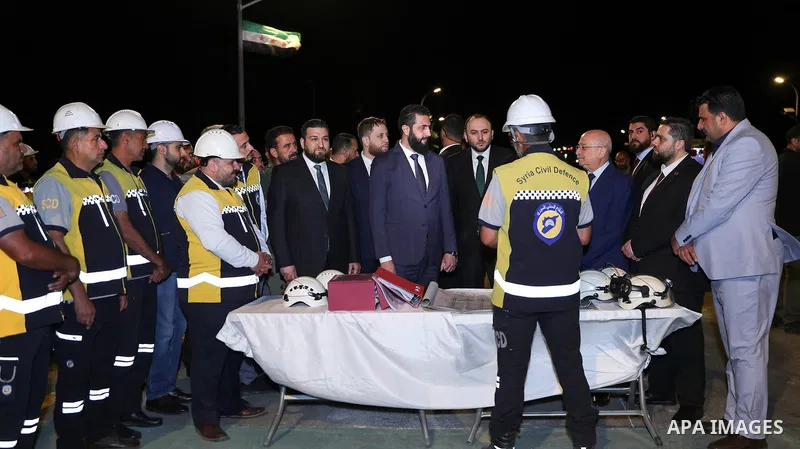 President Ahmed al-Sharaa of the Syrian Arab Republic attends the inauguration of the rehabilitated and upgraded al-Rastan Bridge in al-Rastan, Homs Governorate, Syria, on June 5, 2026. The opening ceremony was attended...