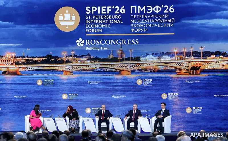 Russian President Vladimir Putin during his participation in the plenary session of the 29th St. Petersburg International Economic Forum (SPIEF) in St. Petersburg, Russia, June 5, 2026. The forum is the largest annual ec...