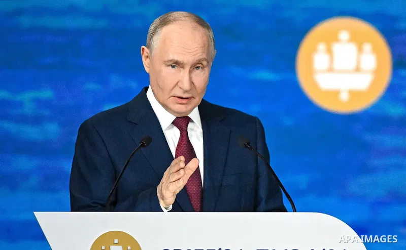 Russian President Vladimir Putin during his participation in the plenary session of the 29th St. Petersburg International Economic Forum (SPIEF) in St. Petersburg, Russia, June 5, 2026. The forum is the largest annual ec...