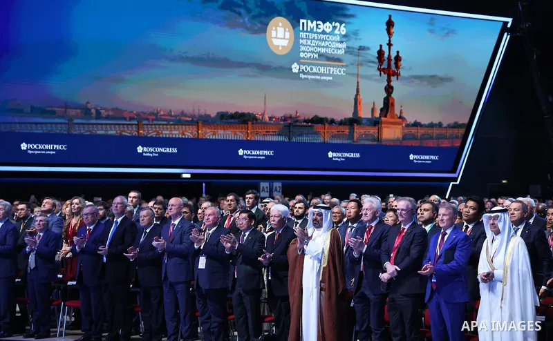 Russian President Vladimir Putin during his participation in the plenary session of the 29th St. Petersburg International Economic Forum (SPIEF) in St. Petersburg, Russia, June 5, 2026. The forum is the largest annual ec...