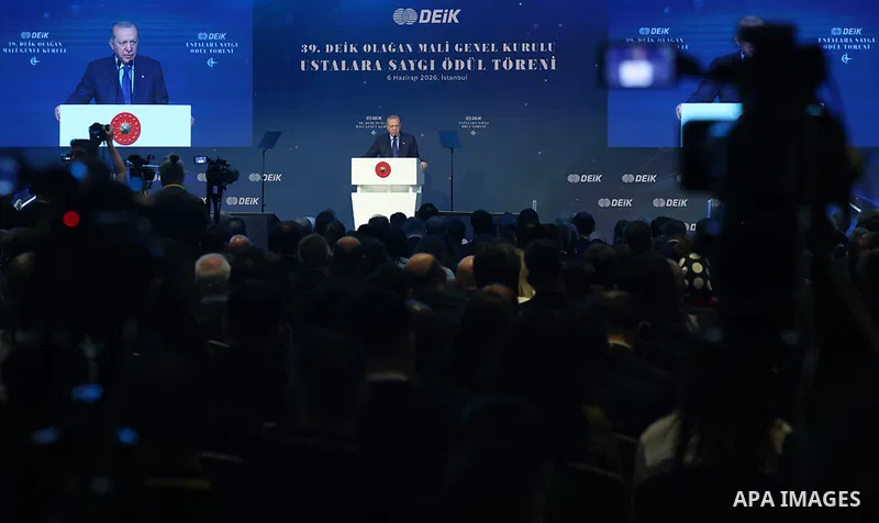 Turkish President Recep Tayyip Erdoğan participated in the 39th General Assembly of the Foreign Economic Relations Board (DEİK) in Istanbul, Turkey, on June 6, 2026. Photo by Turkish presidency \ apaimages