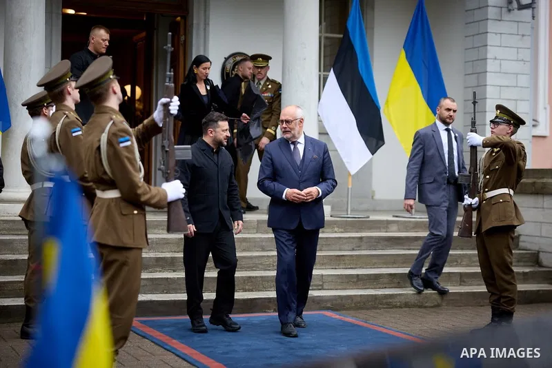 Ukrainian President Volodymyr Zelenskyy during a meeting with several leaders of the Nordic and Baltic states at a summit in Estonia, June 9, 2026, where they discussed continued support for Ukraine and the security chal...
