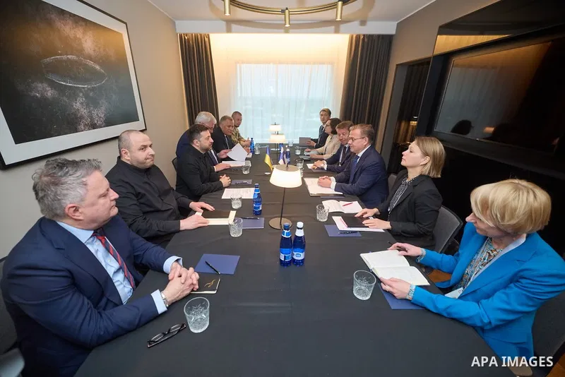 Ukrainian President Volodymyr Zelenskyy during a meeting with several leaders of the Nordic and Baltic states at a summit in Estonia, June 9, 2026, where they discussed continued support for Ukraine and the security chal...