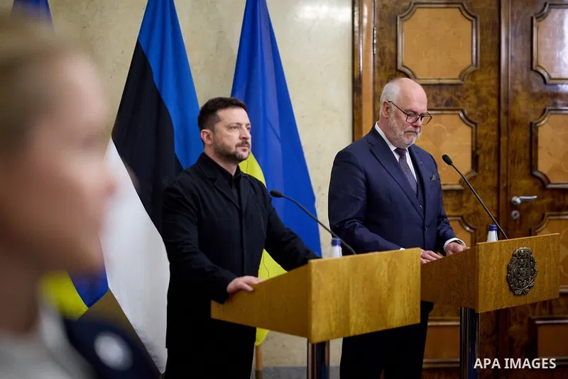 Ukrainian President Volodymyr Zelenskyy during a meeting with several leaders of the Nordic and Baltic states at a summit in Estonia, June 9, 2026, where they discussed continued support for Ukraine and the security chal...