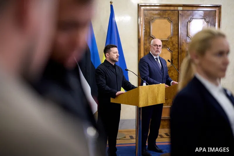 Ukrainian President Volodymyr Zelenskyy during a meeting with several leaders of the Nordic and Baltic states at a summit in Estonia, June 9, 2026, where they discussed continued support for Ukraine and the security chal...