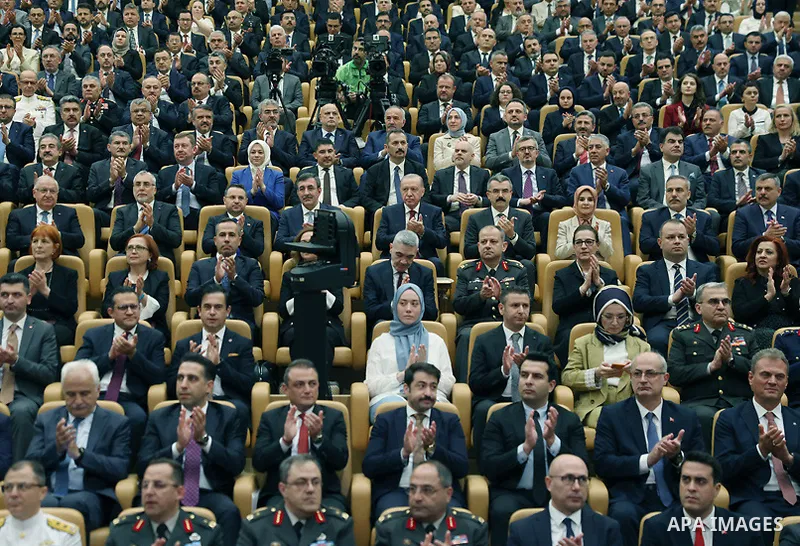 Turkish President Recep Tayyip Erdoğan delivers a speech during the opening ceremony of the National Security Conferences at the Presidential Complex in Ankara, Turkey, June 9, 2026. Photo by Turkish presidency \ apaimag...