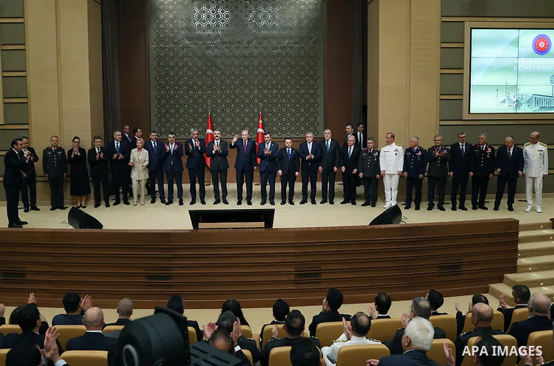 Turkish President Recep Tayyip Erdoğan delivers a speech during the opening ceremony of the National Security Conferences at the Presidential Complex in Ankara, Turkey, June 9, 2026. Photo by Turkish presidency \ apaimag...