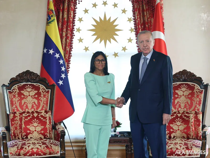 Turkish President Recep Tayyip Erdoğan receives Venezuelan interim President Delcy Rodríguez during a meeting in Ankara, Turkey, June 9, 2026. Photo by Turkish presidency \ apaimages