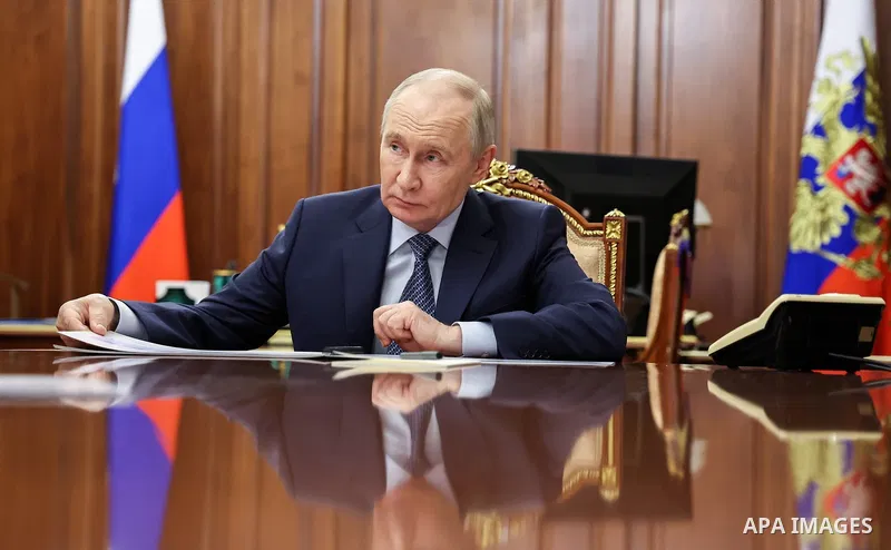 Russian President Vladimir Putin met with Minister of Science and Higher Education Valery Falkov in Moscow, Russia, on June 9, 2026. They discussed the development of research infrastructure in Russia, including the Sibe...