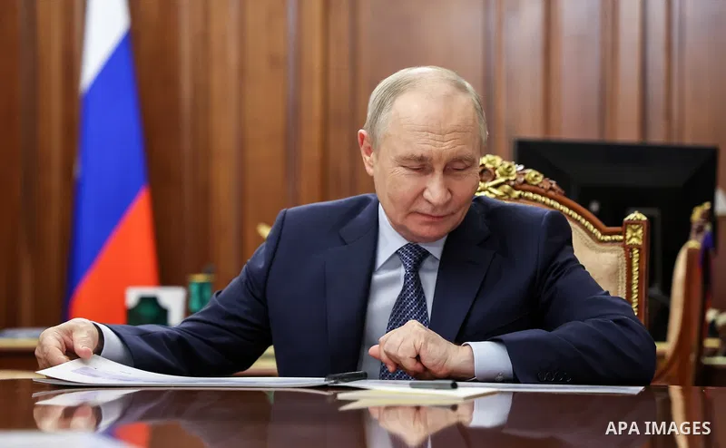 Russian President Vladimir Putin met with Minister of Science and Higher Education Valery Falkov in Moscow, Russia, on June 9, 2026. They discussed the development of research infrastructure in Russia, including the Sibe...