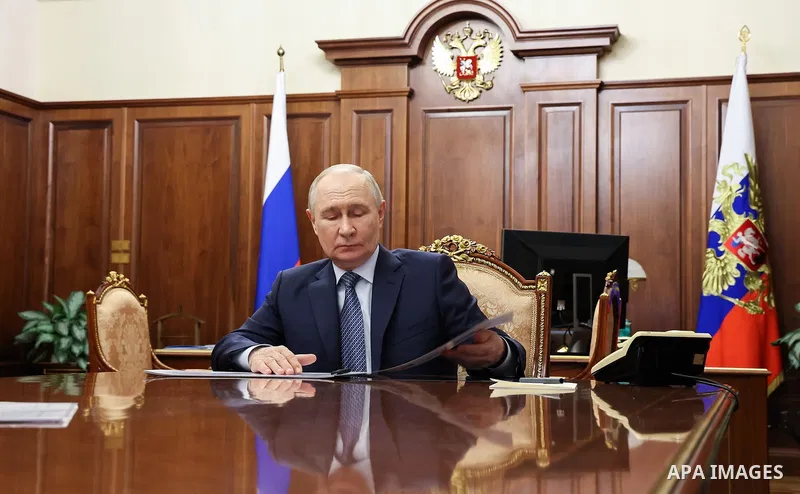 Russian President Vladimir Putin met with Minister of Science and Higher Education Valery Falkov in Moscow, Russia, on June 9, 2026. They discussed the development of research infrastructure in Russia, including the Sibe...