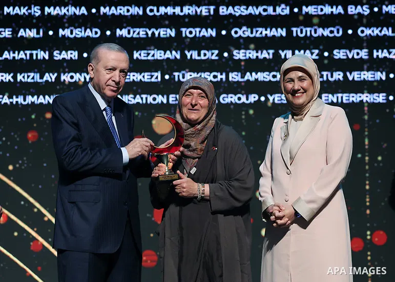 Turkish President Recep Tayyip Erdoğan during his participation in the Turkish Red Crescent Awards ceremony at the Beştepe Nation and Culture Center in the Presidential Complex in Ankara, Turkey, June 11, 2026. Photo by...